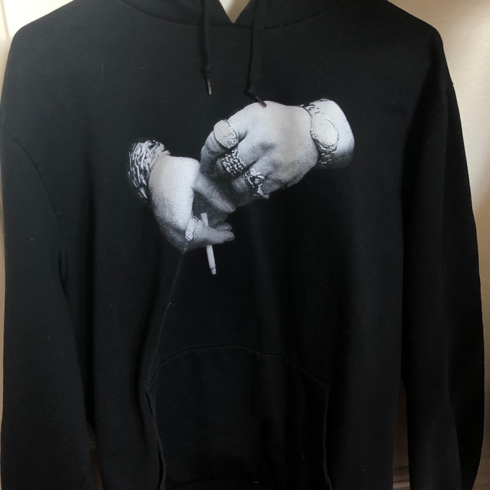 crooks & castles black graphic hoodie white hands